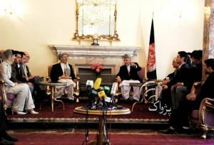 President Karzai, Vice President Karim Khalili, UN representative, Kai Eide, Foriegn Minister Rangin Dadfar Spanta, former Finance Minister Ashraf Ghani Ahmadzai and others at the Awarding ceremony of Rohullah.